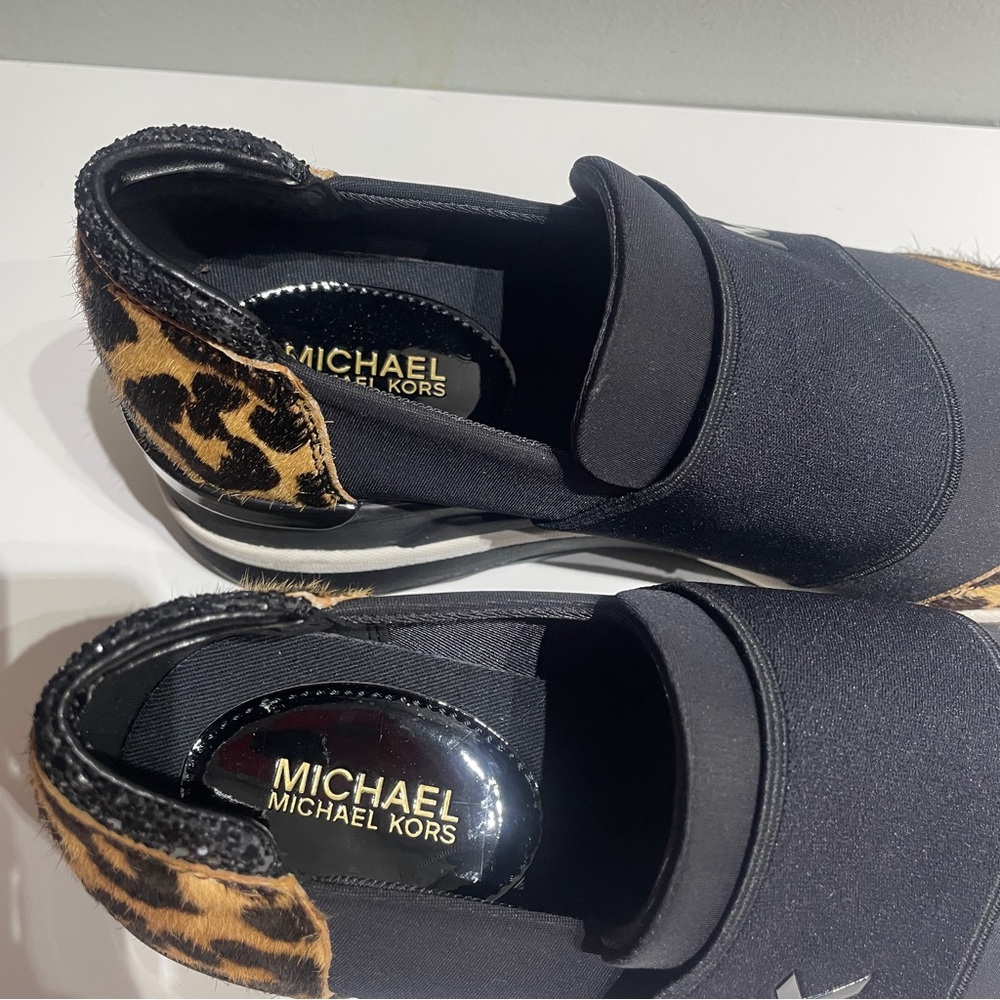 Michael Kors Leopard felix Wedges Sneakers calf hair Black 8.5 - Picture 8 of 9